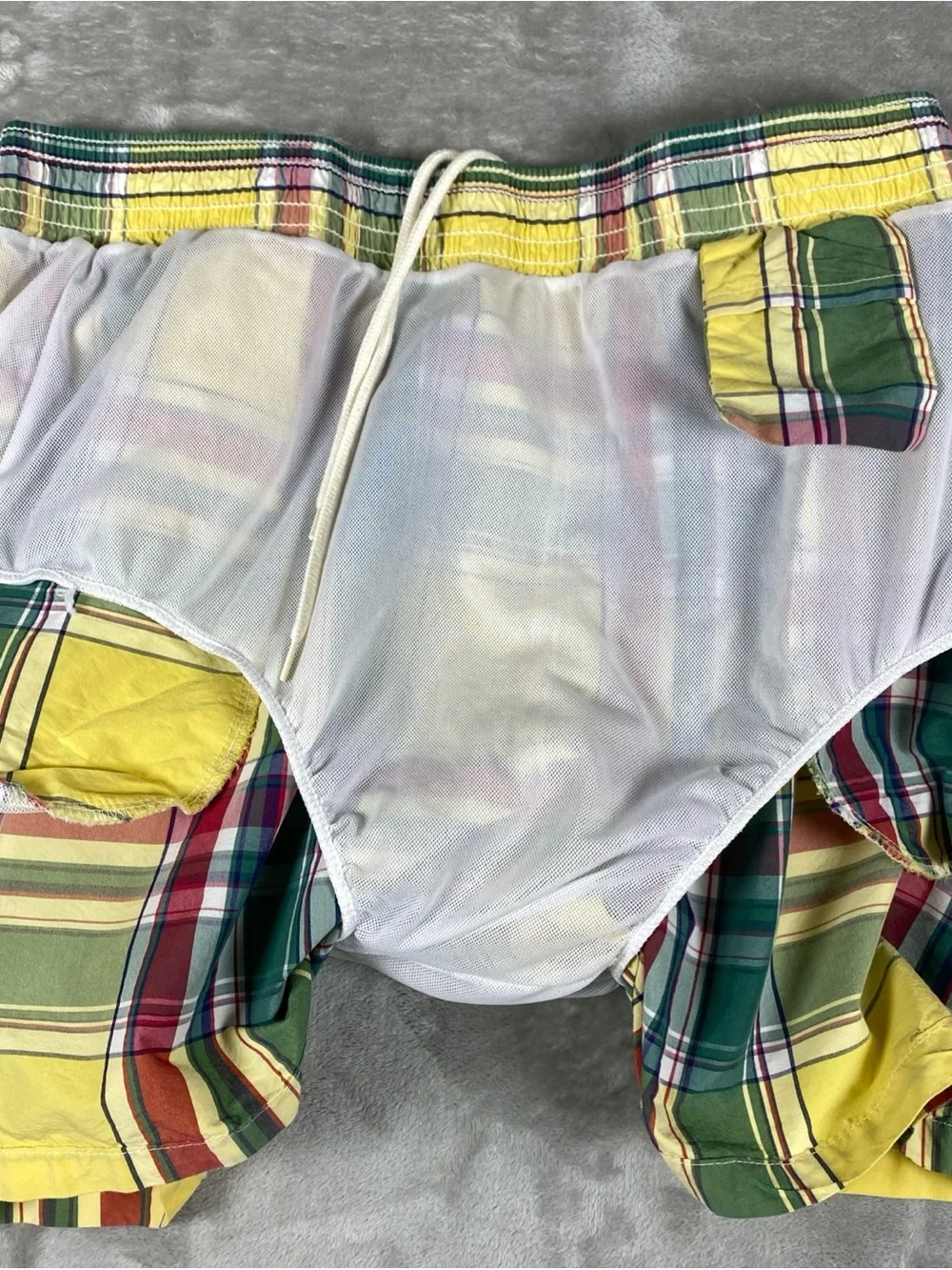 Polo by Ralph Lauren Yellow Multicolor Madras Plaid Swim Shorts Mesh Lined